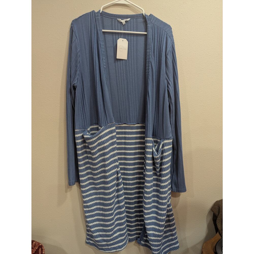 Super soft duster cardigan w/blue & white stripes w/pockets size XL Culture Club